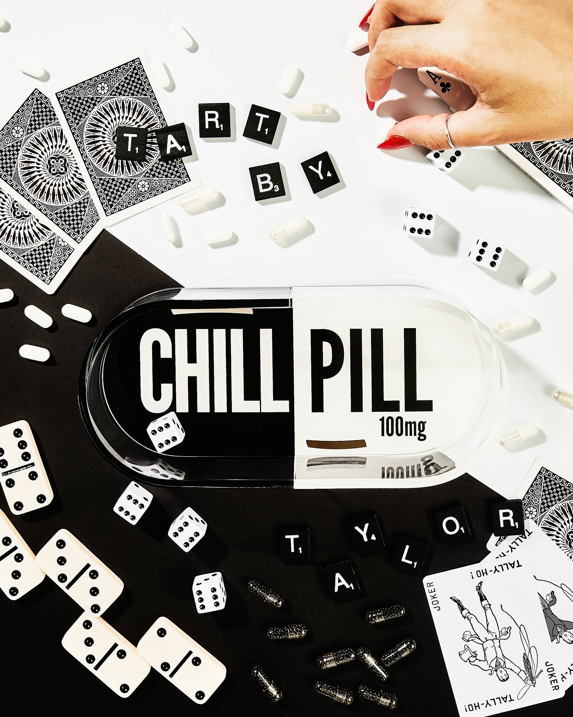 Chill Pill Trinket Tray in Black & White