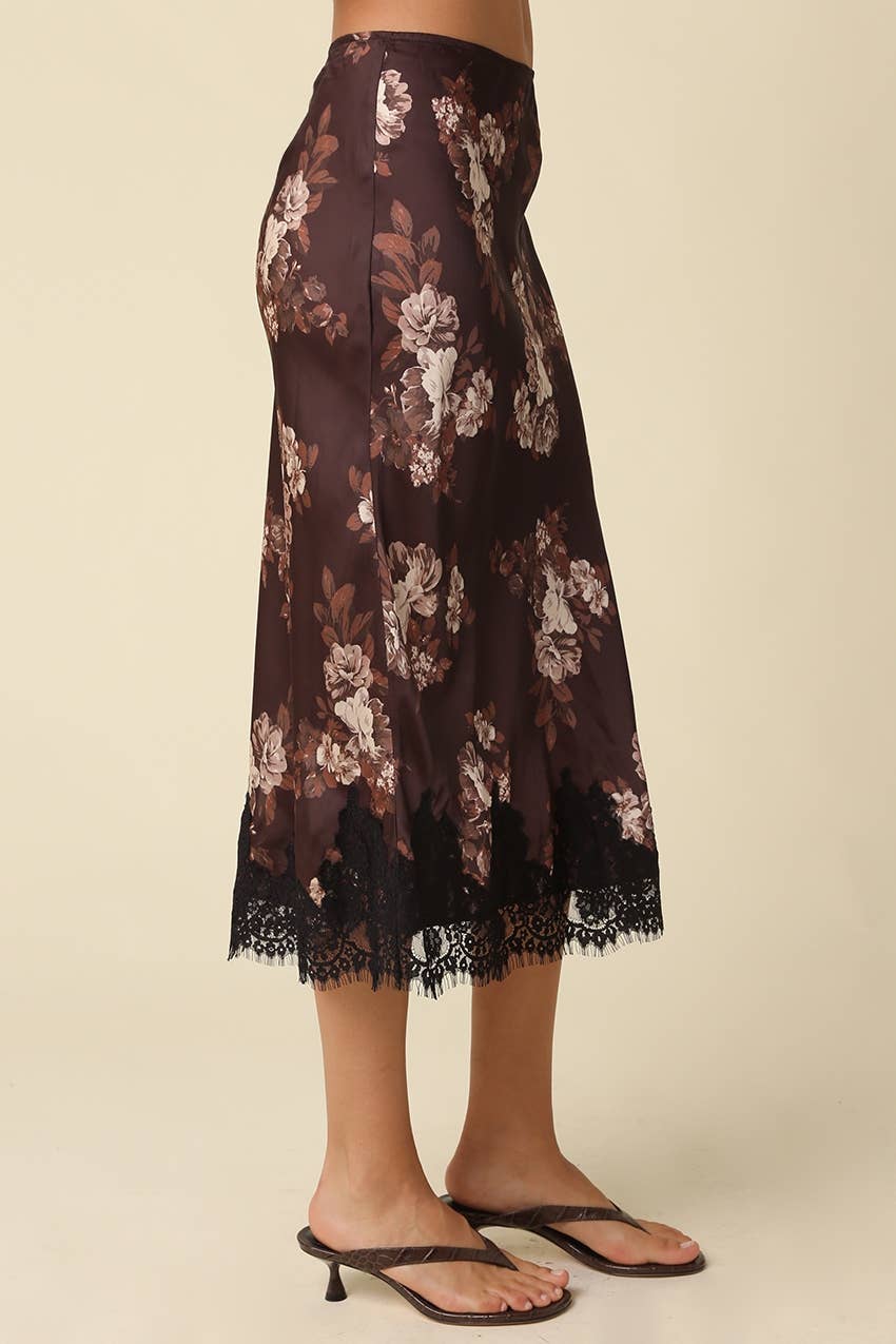 Rosalie Floral Lace Trim Midi Skirt