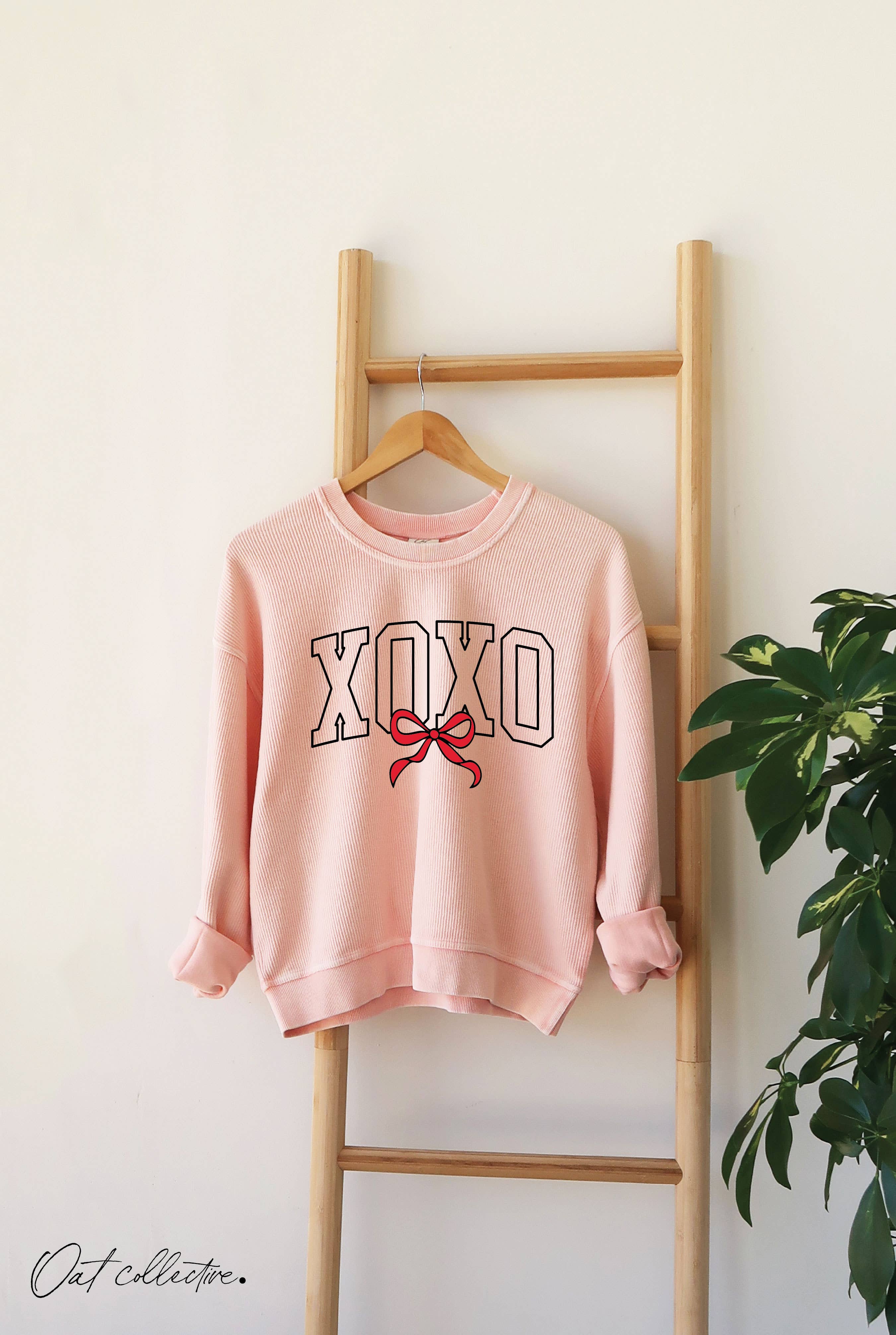 XOXO BOW  Cropped Thermal Vintage Pullover