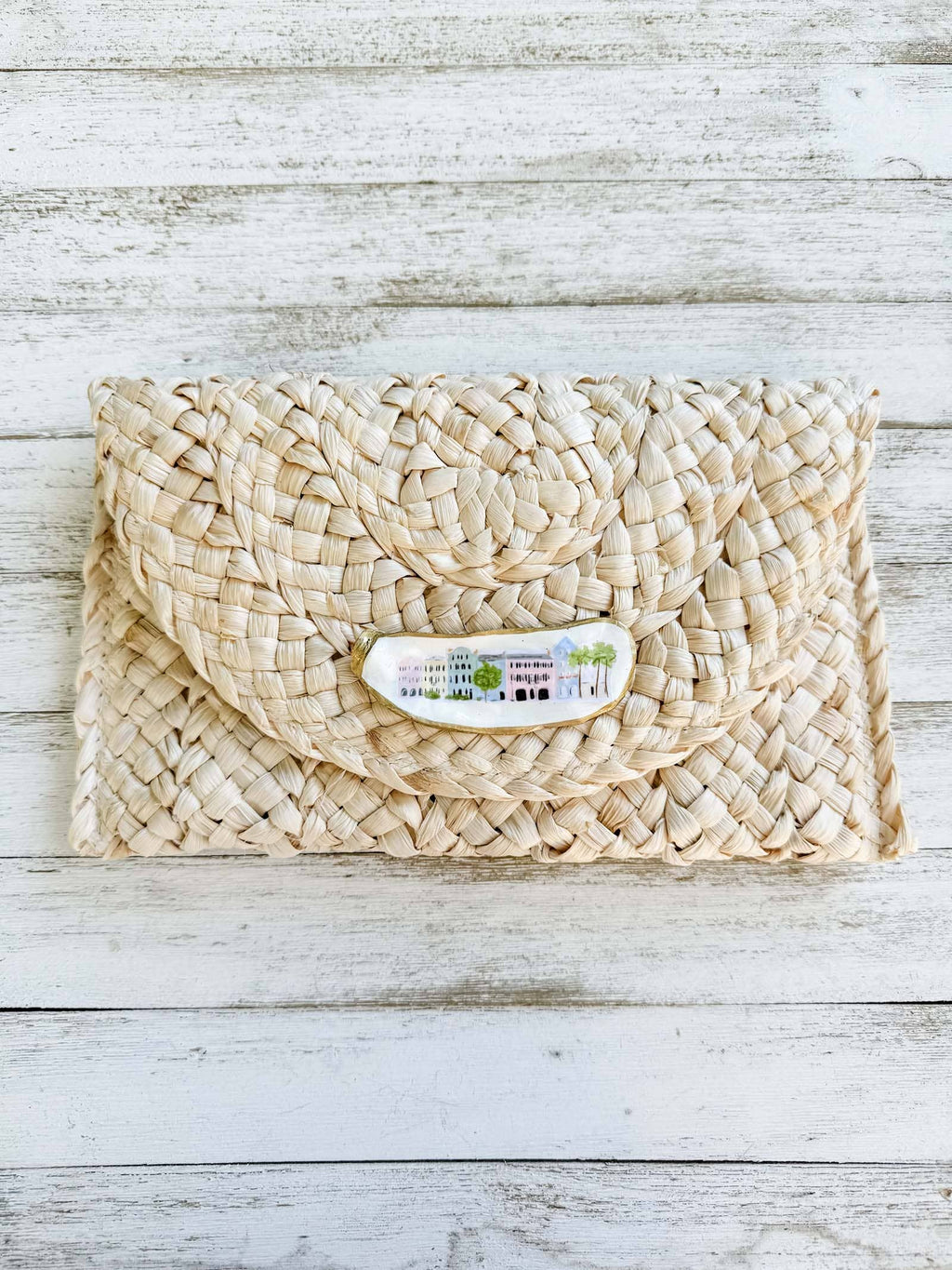Rainbow Row Oyster Shell Clutch