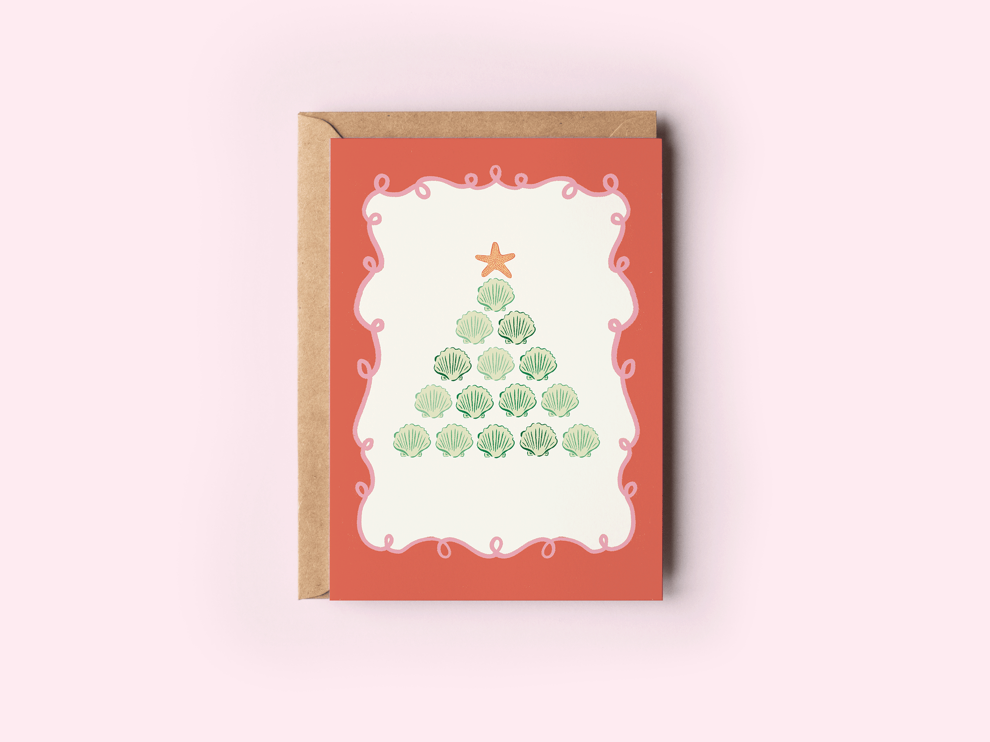 Seashell Christmas Tree Beach Coastal Holiday Greeting Card