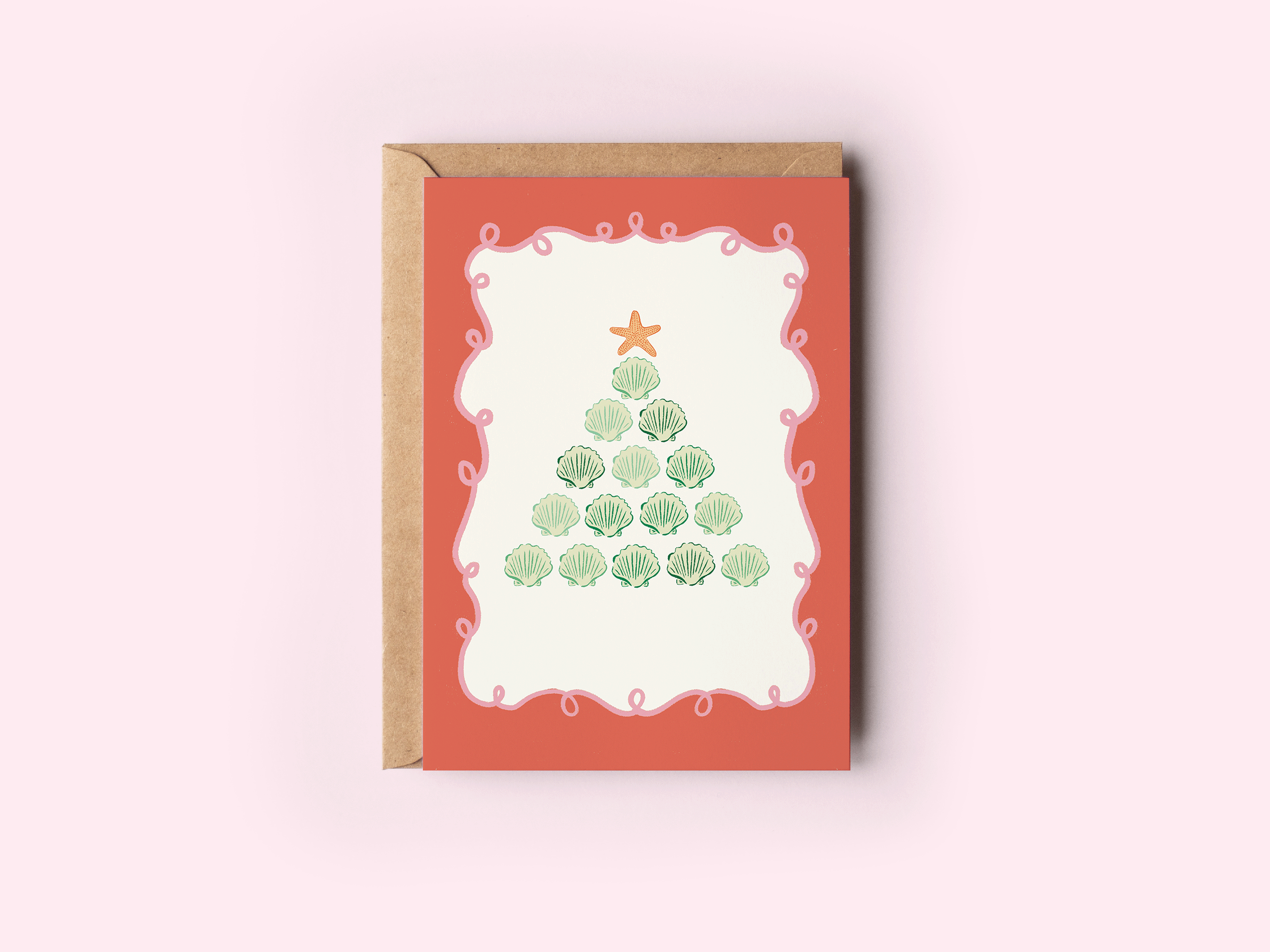 Seashell Christmas Tree Beach Coastal Holiday Greeting Card