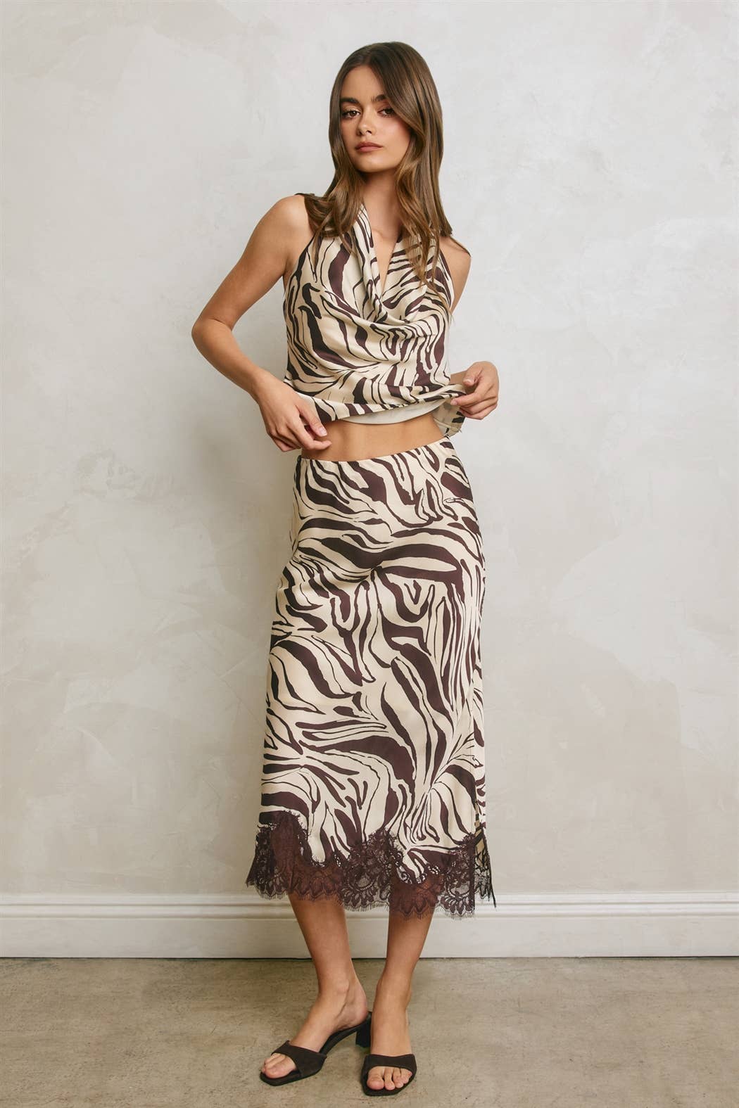 Zebra Print Lace Hem Pencil Skirt