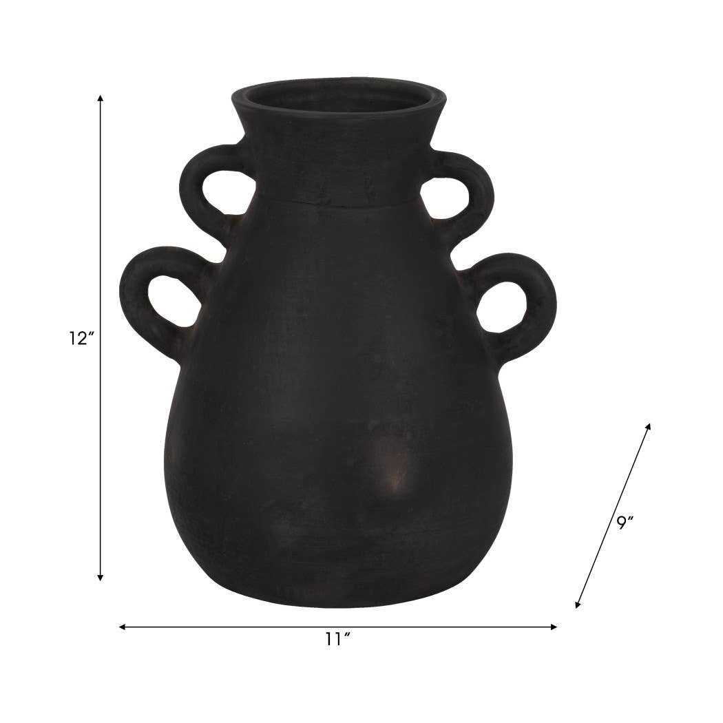Ceramic Tall Flower Vase with 4 Handles - Black, 13 in.