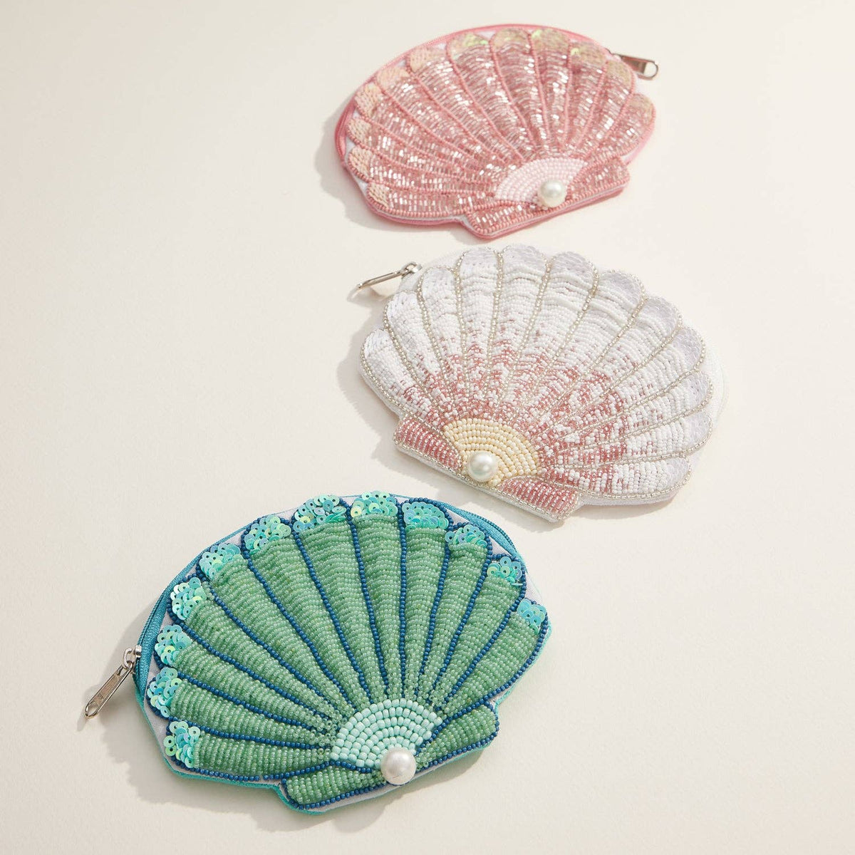 Beaded Shell Pouch with Pearl Accent