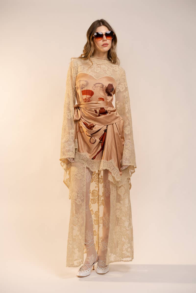 Sheer Lace Kimono Sleeve Maxi Dress