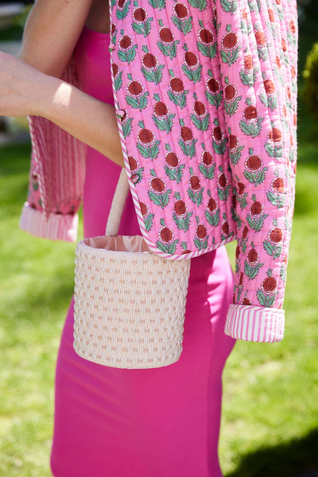 The Mallorca - Beaded Bucket Bag in Ballet Slipper