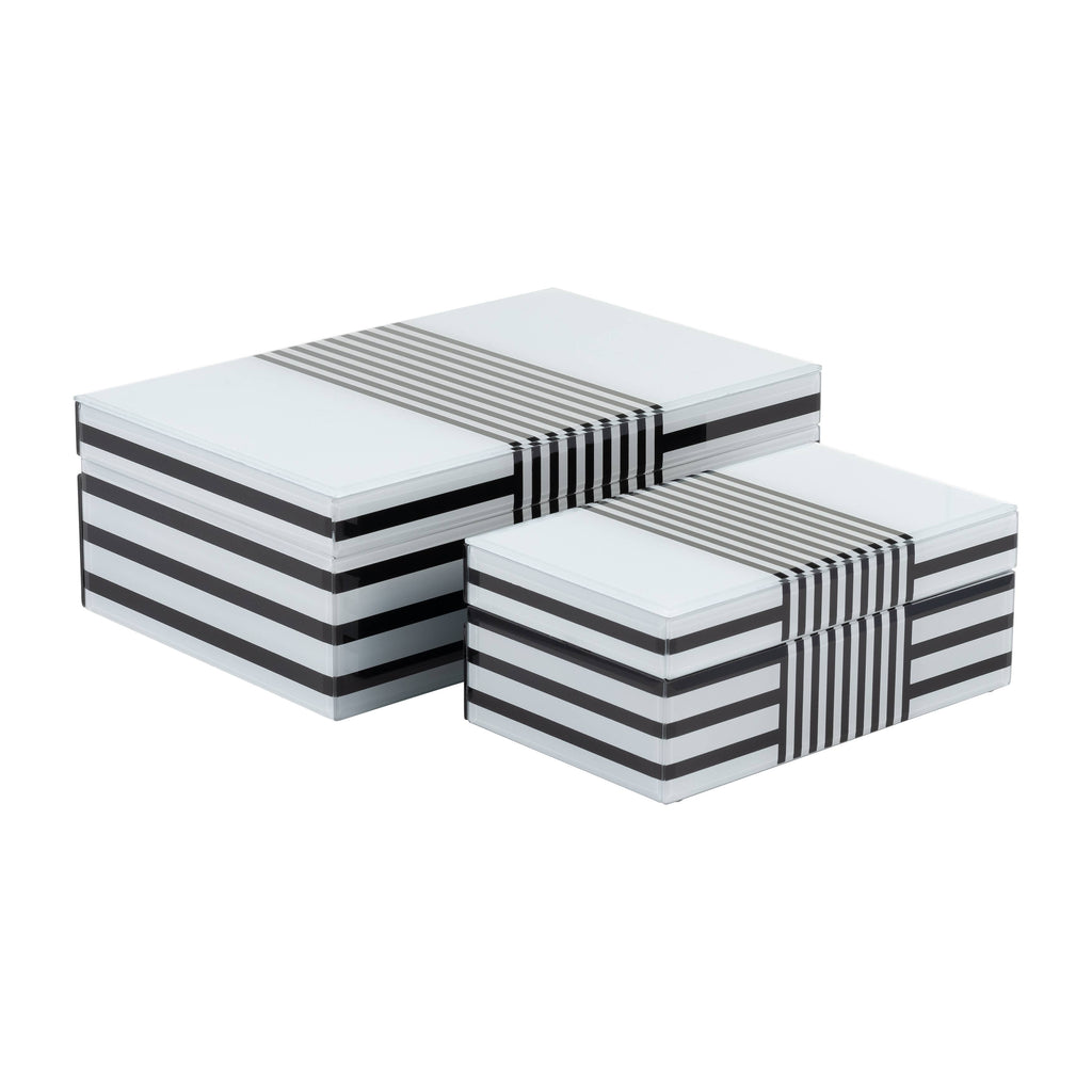 Wood Striped Storage Boxes Set of 2 - Black, 8/11 in.