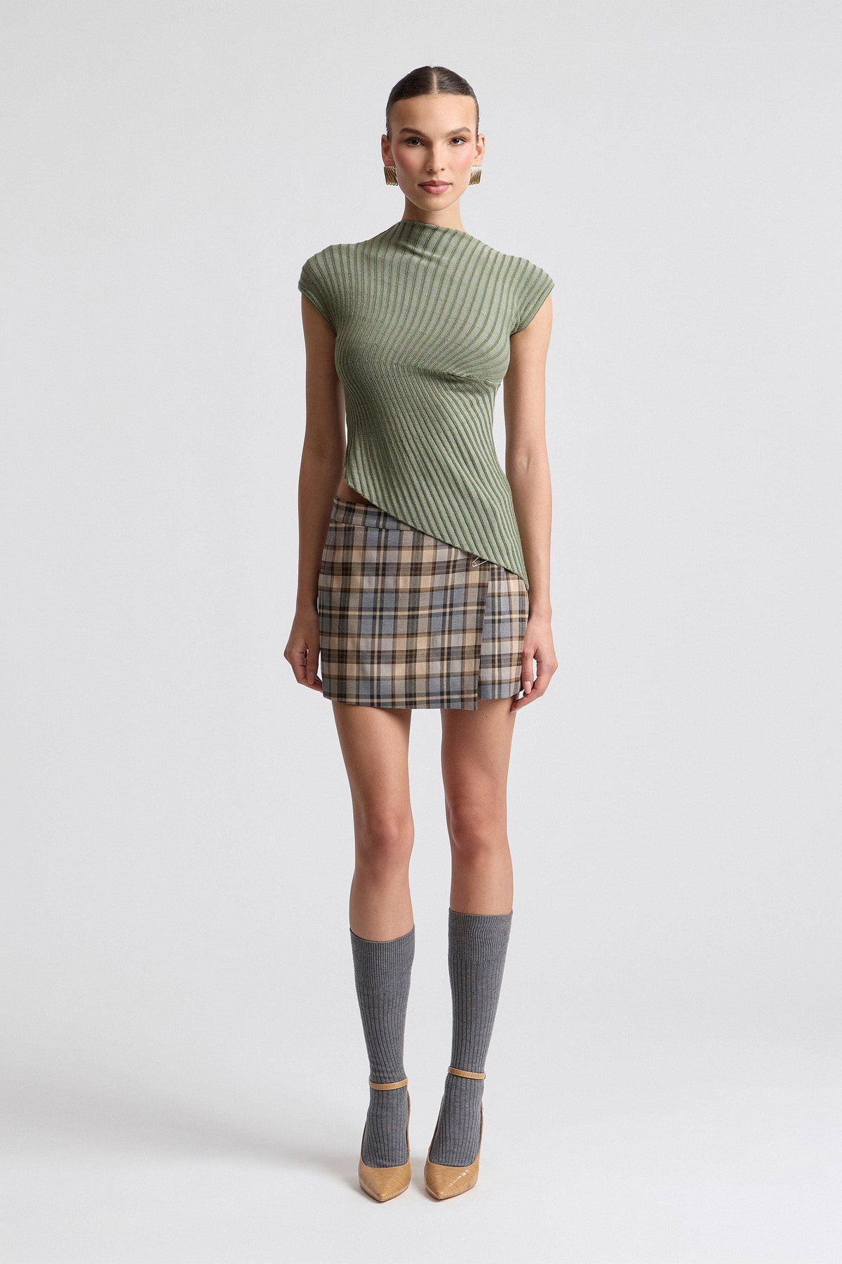 Plaid Mid-Rise Wrap Skort