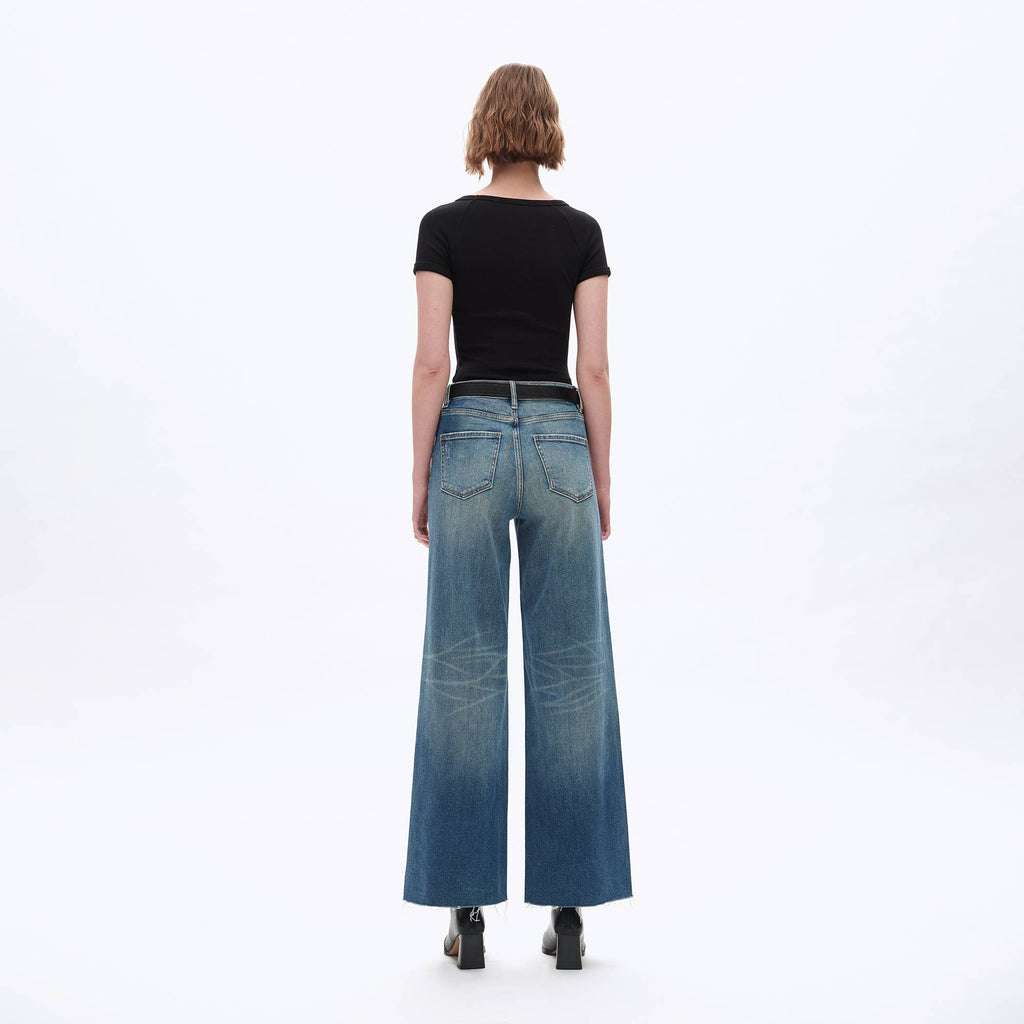 HIGH RISE WIDE LEG DENIM JEANS WITH RAW HEM