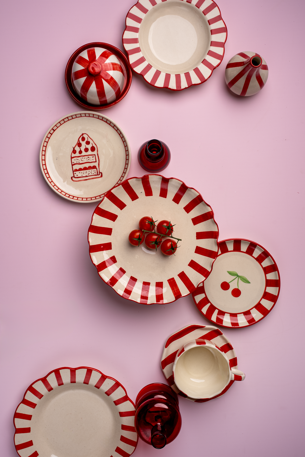 Ceramic Celebration Dessert Plate - Red, 7 Inches
