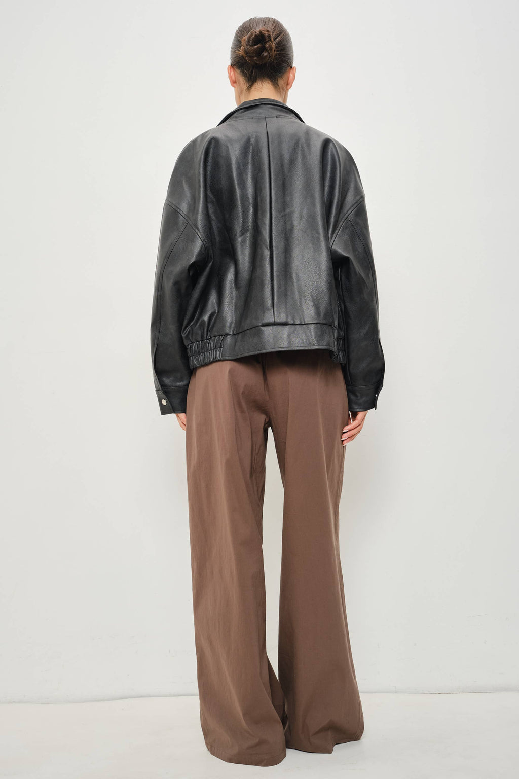 KARI LEATHER FUNNEL NECK OVERSIZED JACKET