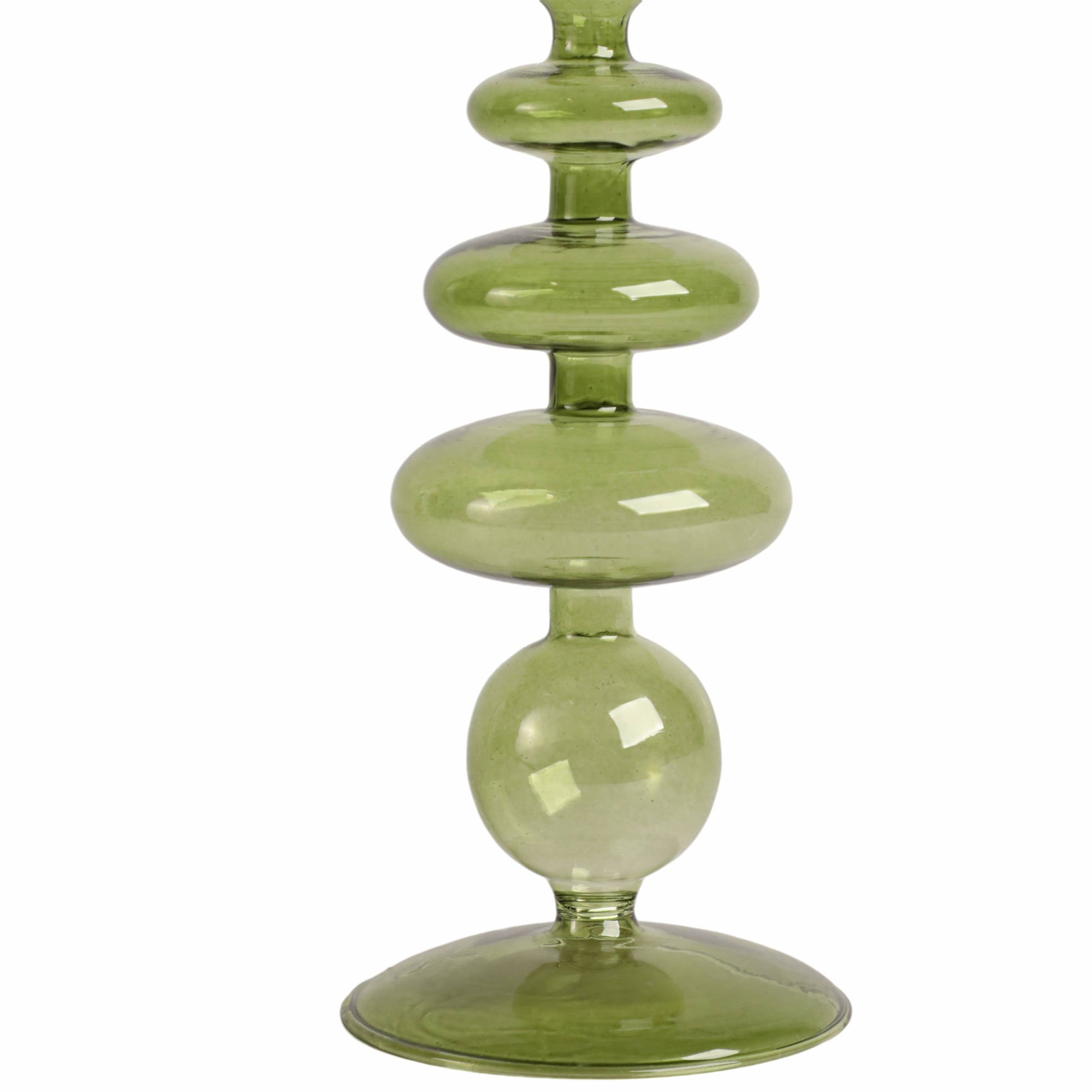 Glass Vintage Bubble Taper Candle Holder - Green, 11 in.