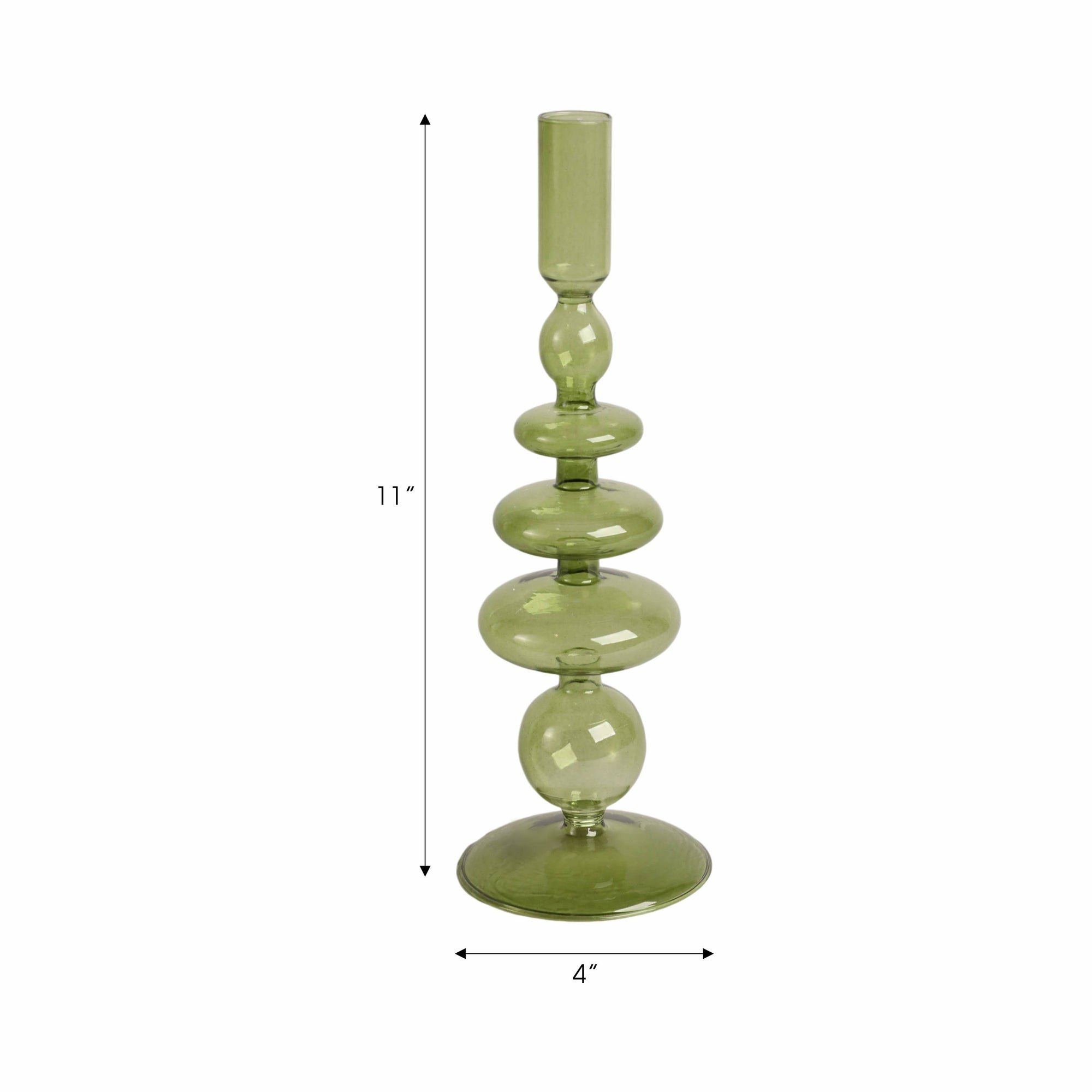 Glass Vintage Bubble Taper Candle Holder - Green, 11 in.