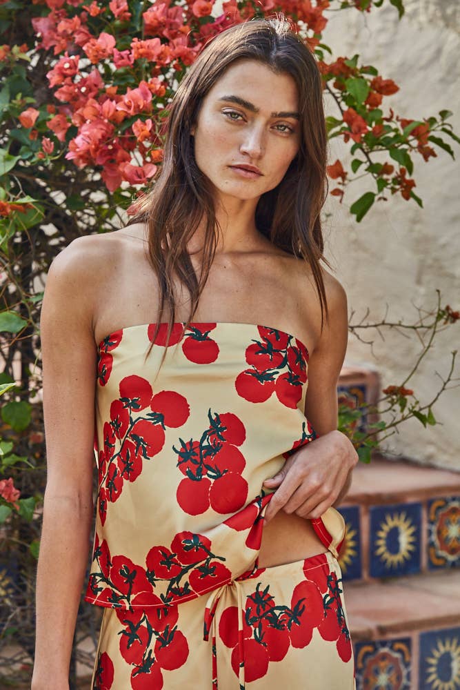 Satin Tomato Print Tube Top