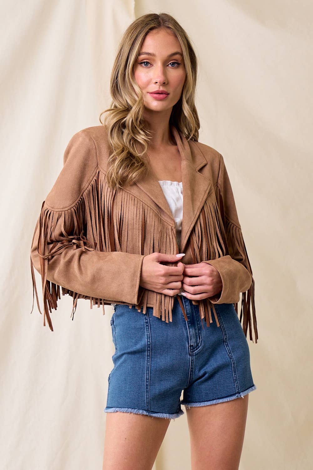 Boho Tan Faux Suede Fringed Western Jacket
