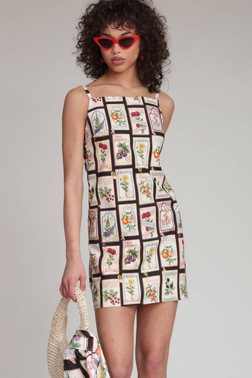 Linen Blend Fruit Floral Mini Shift Dress