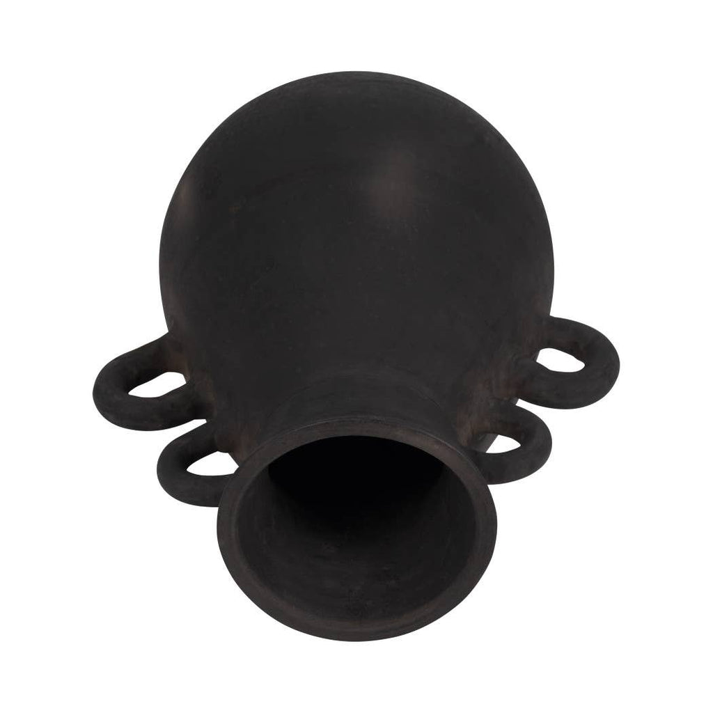 Ceramic Tall Flower Vase with 4 Handles - Black, 13 in.