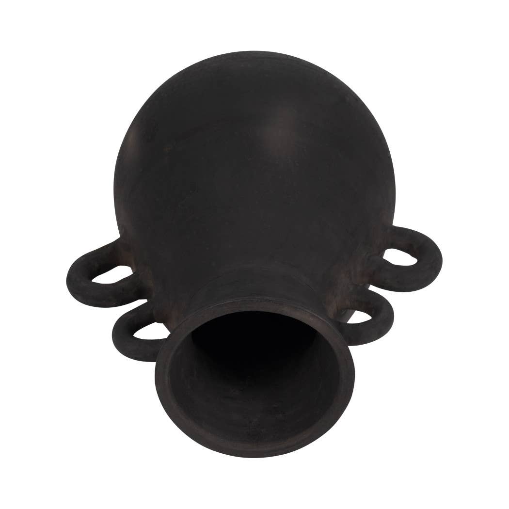 Ceramic Tall Flower Vase with 4 Handles - Black, 13 in.
