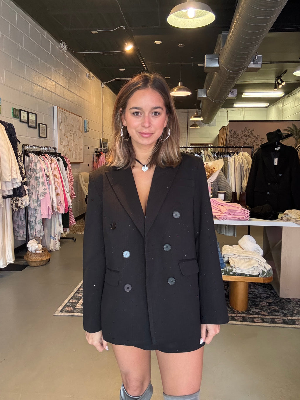 Rhinestone Embossed Pinstripe Blazer