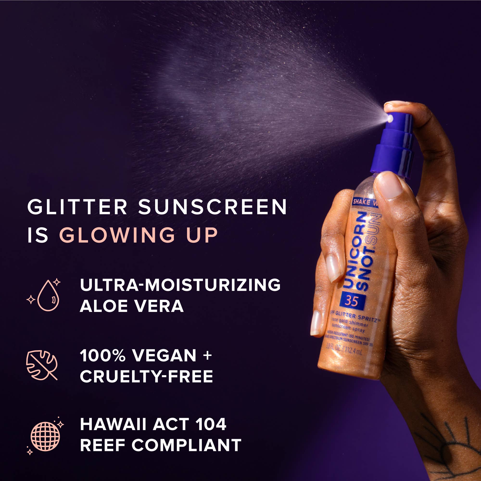 Glitter Sunscreen SPF 35 | Rose Gold Spray | Glow Spray