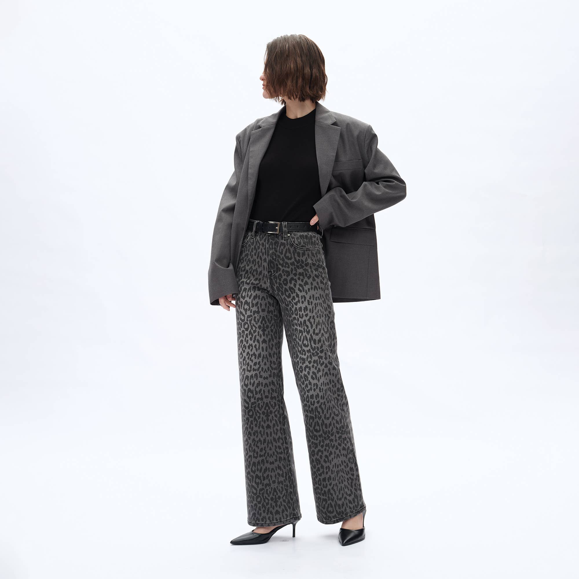 High Rise Leopard Print Wide Leg Pant (Finished Hem)