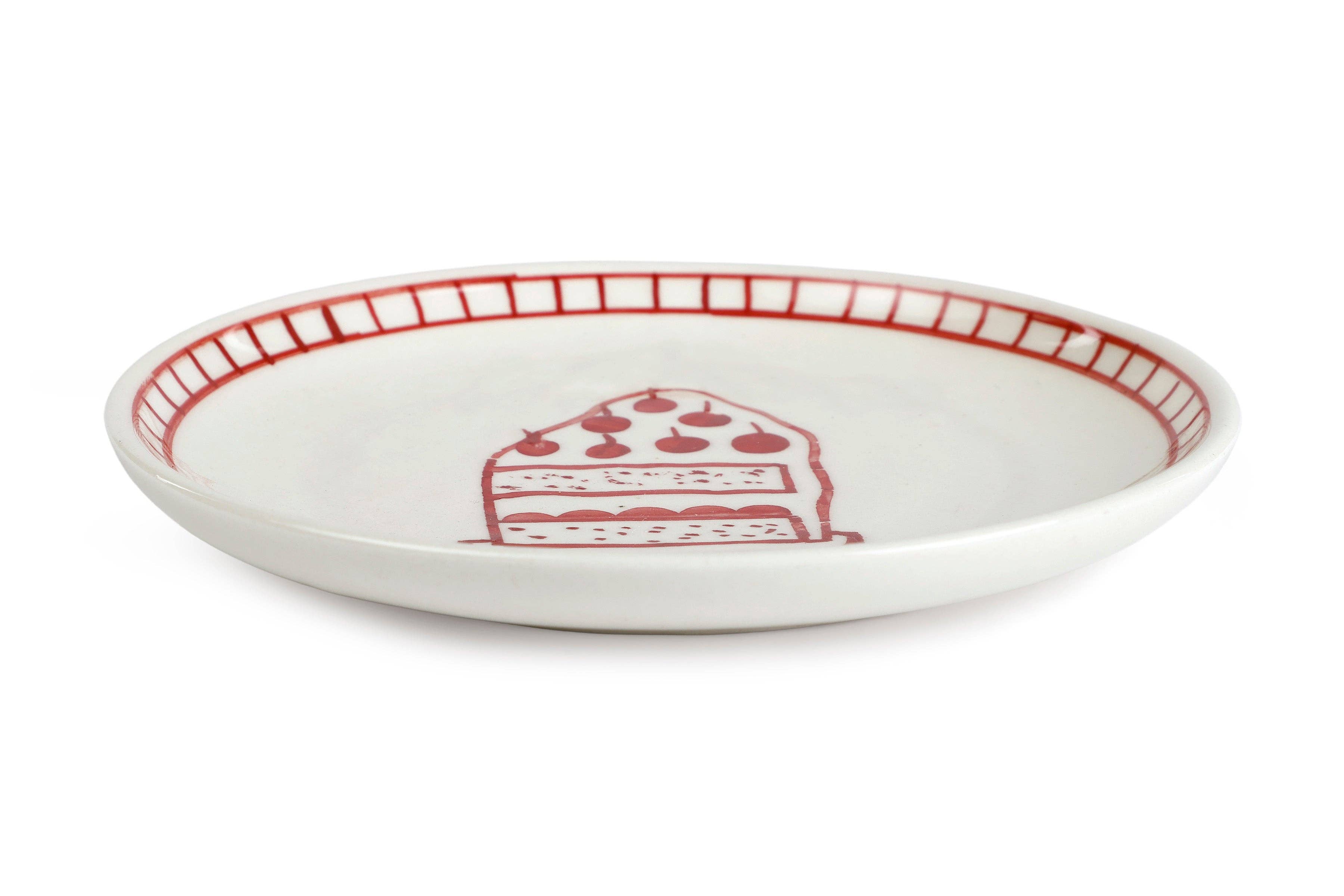 Ceramic Celebration Dessert Plate - Red, 7 Inches
