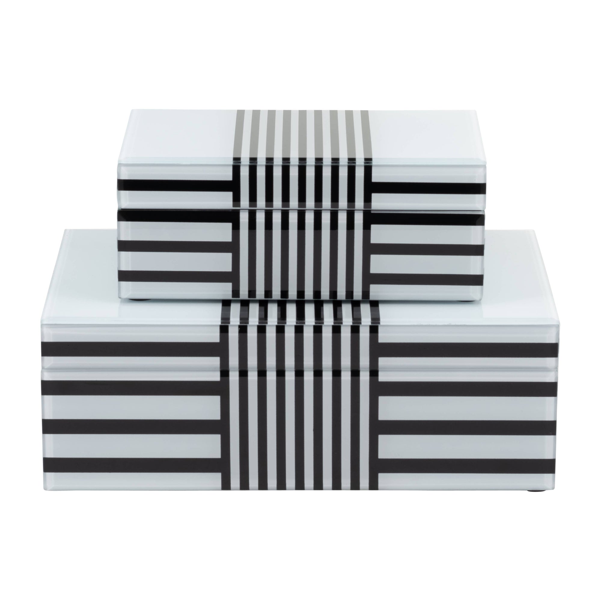 Wood Striped Storage Boxes Set of 2 - Black, 8/11 in.