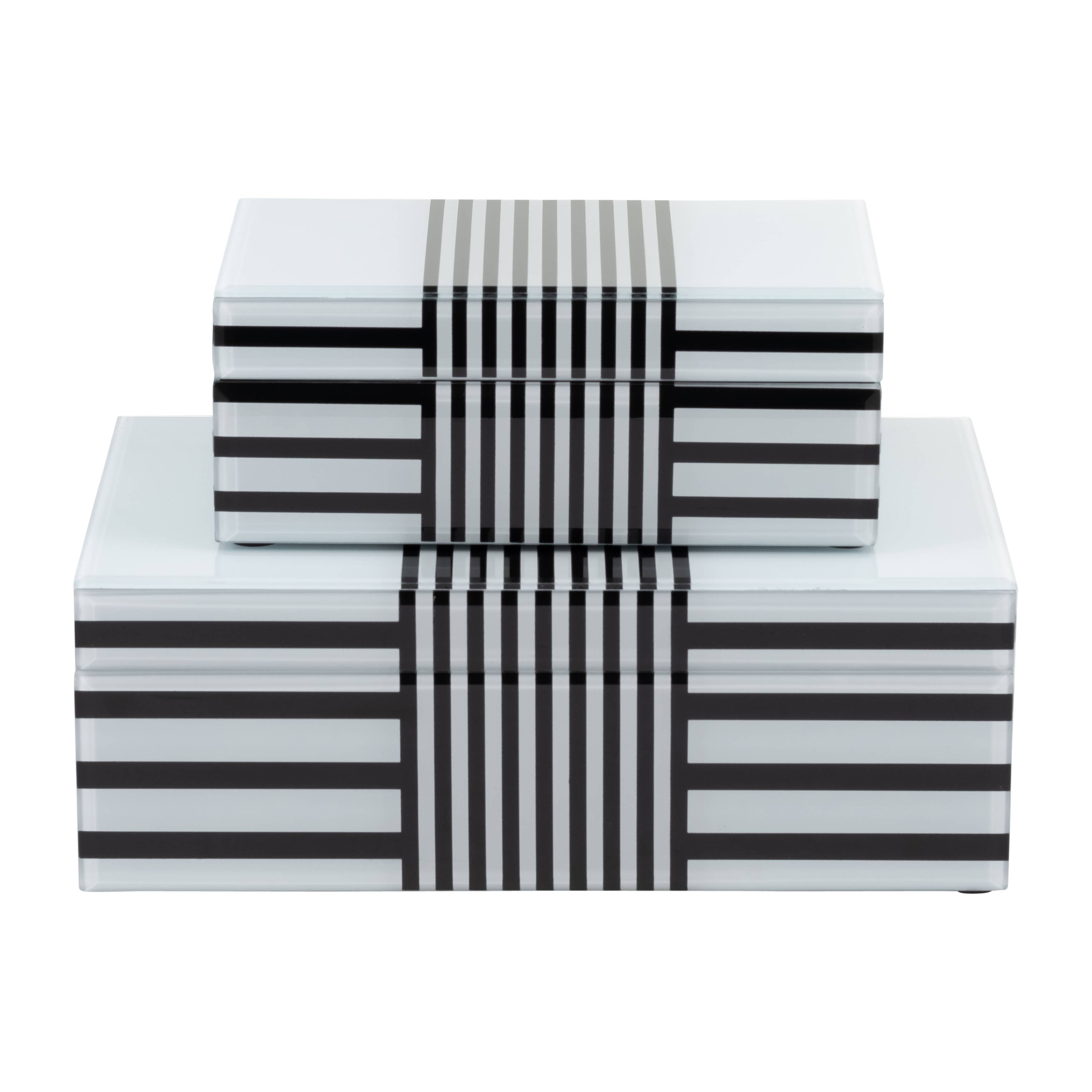 Wood Striped Storage Boxes Set of 2 - Black, 8/11 in.