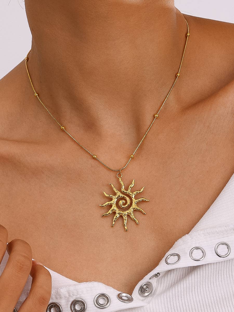 18K Gold Non-Tarnish Boho Sun Necklace
