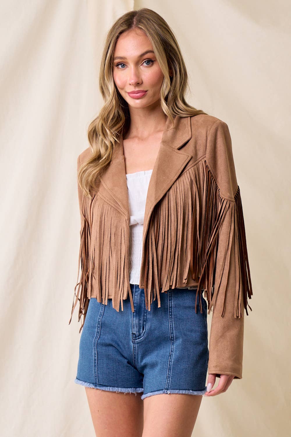 Boho Tan Faux Suede Fringed Western Jacket
