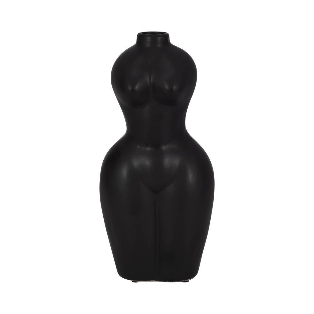 Ceramic Modern Woman Body Form Vase - Black, 12 in.