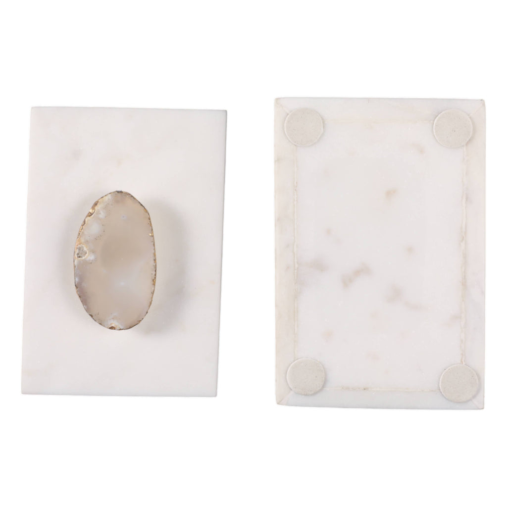 Marble Agate Top Lidded Storage Box - White/Gold, 3 in.