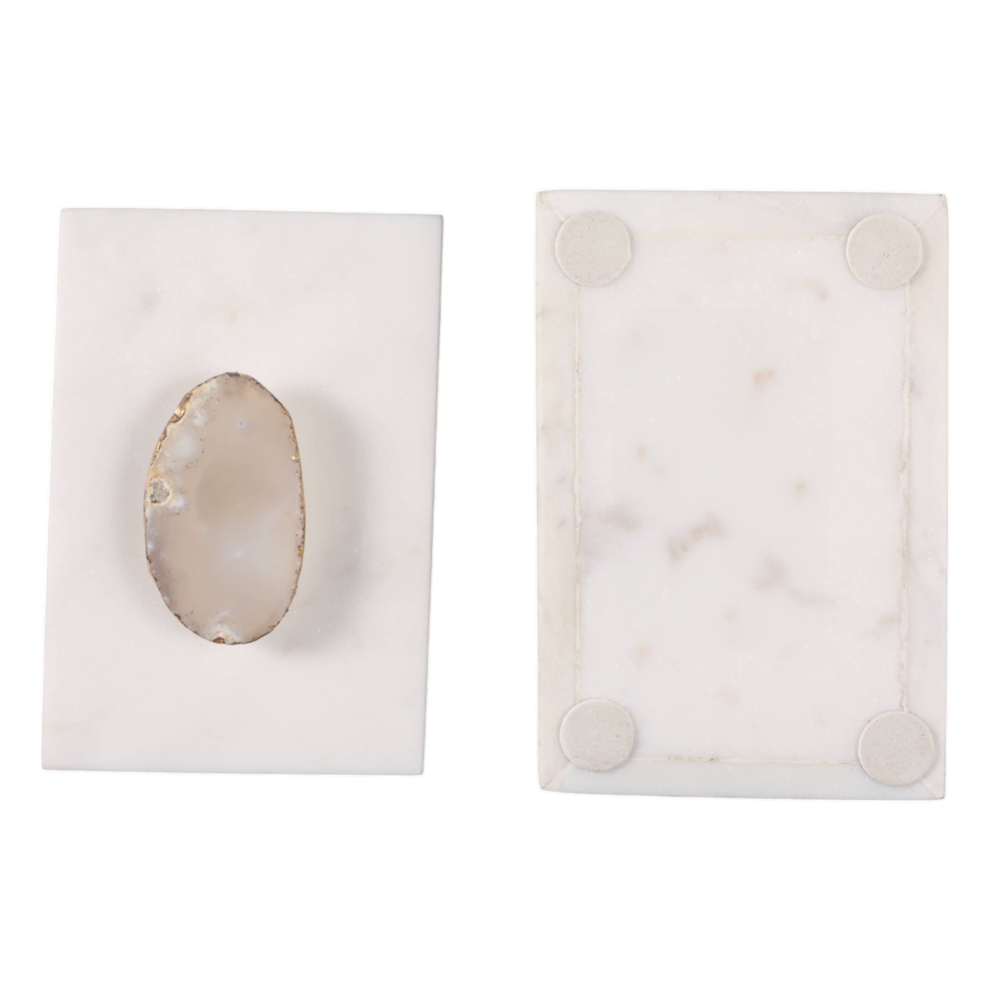 Marble Agate Top Lidded Storage Box - White/Gold, 3 in.