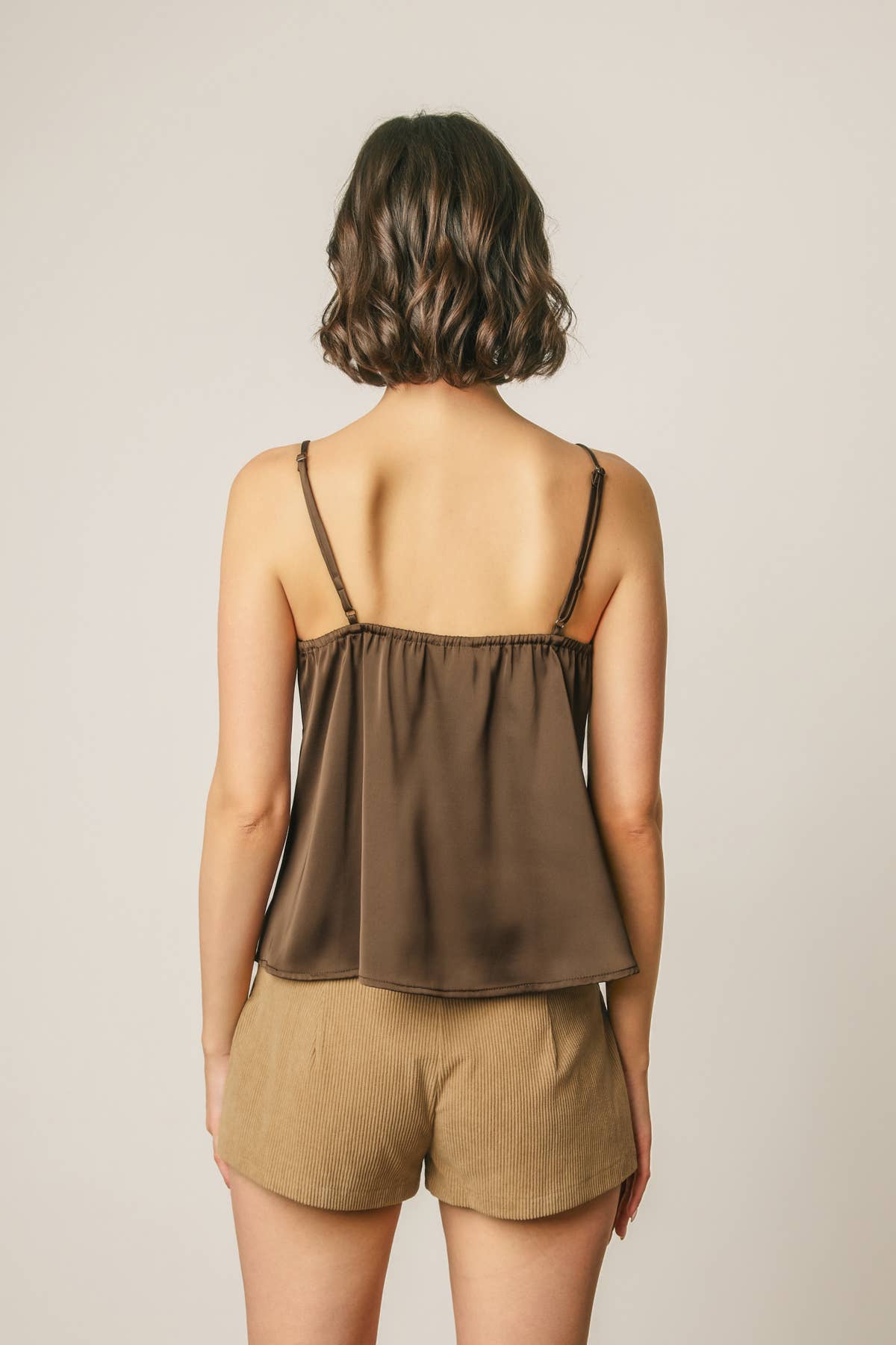 Satin Lace Tie Front Cami Top