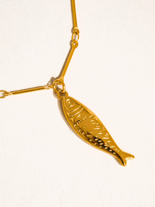 18K Gold Plated Non-Tarnish Sardines Pendant Chain Necklace