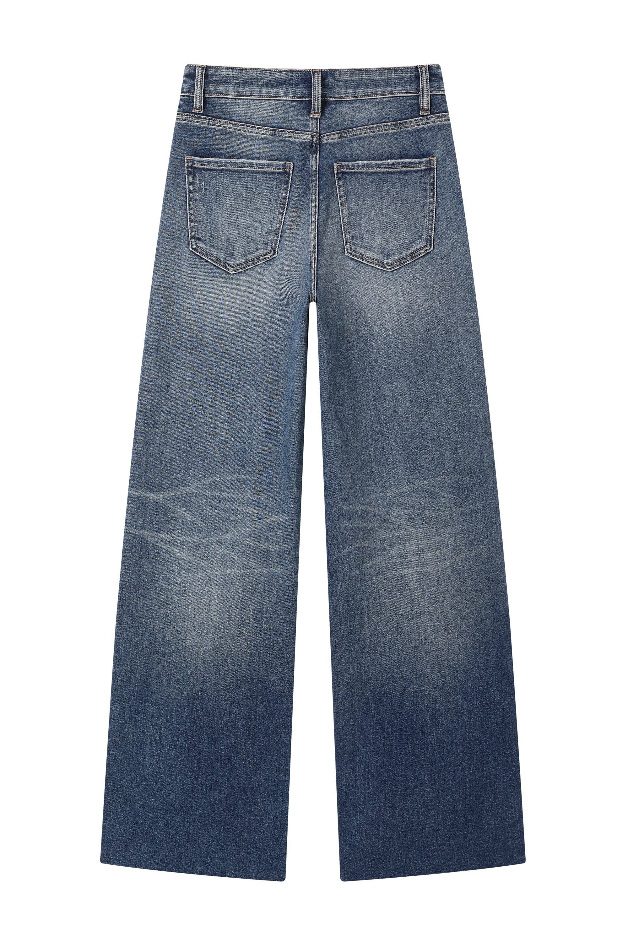 HIGH RISE WIDE LEG DENIM JEANS WITH RAW HEM