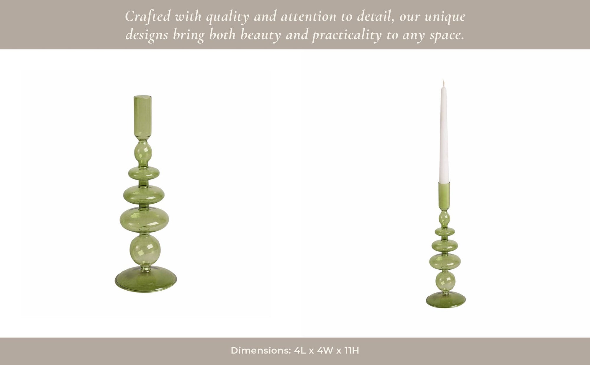 Glass Vintage Bubble Taper Candle Holder - Green, 11 in.