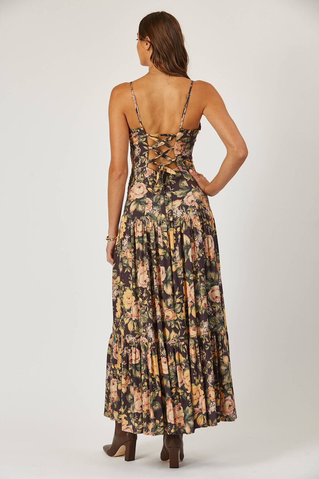 Priscilla laced back floral maxi dress