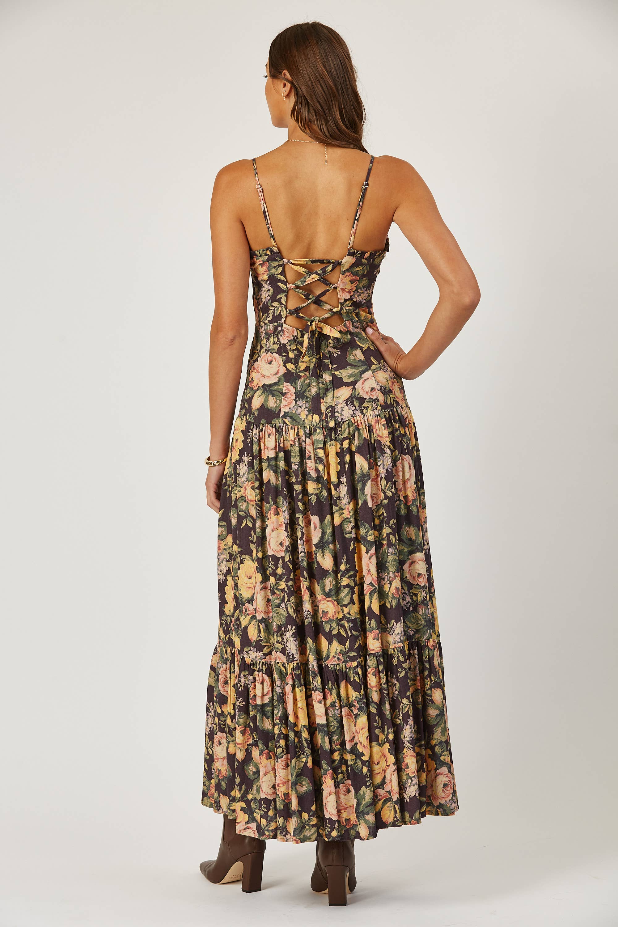 Priscilla laced back floral maxi dress