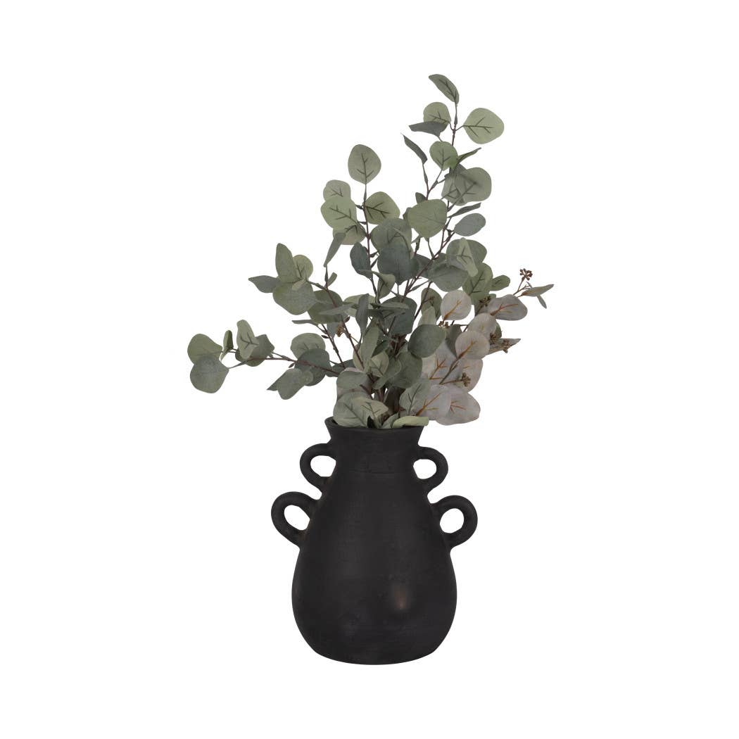 Ceramic Tall Flower Vase with 4 Handles - Black, 13 in.