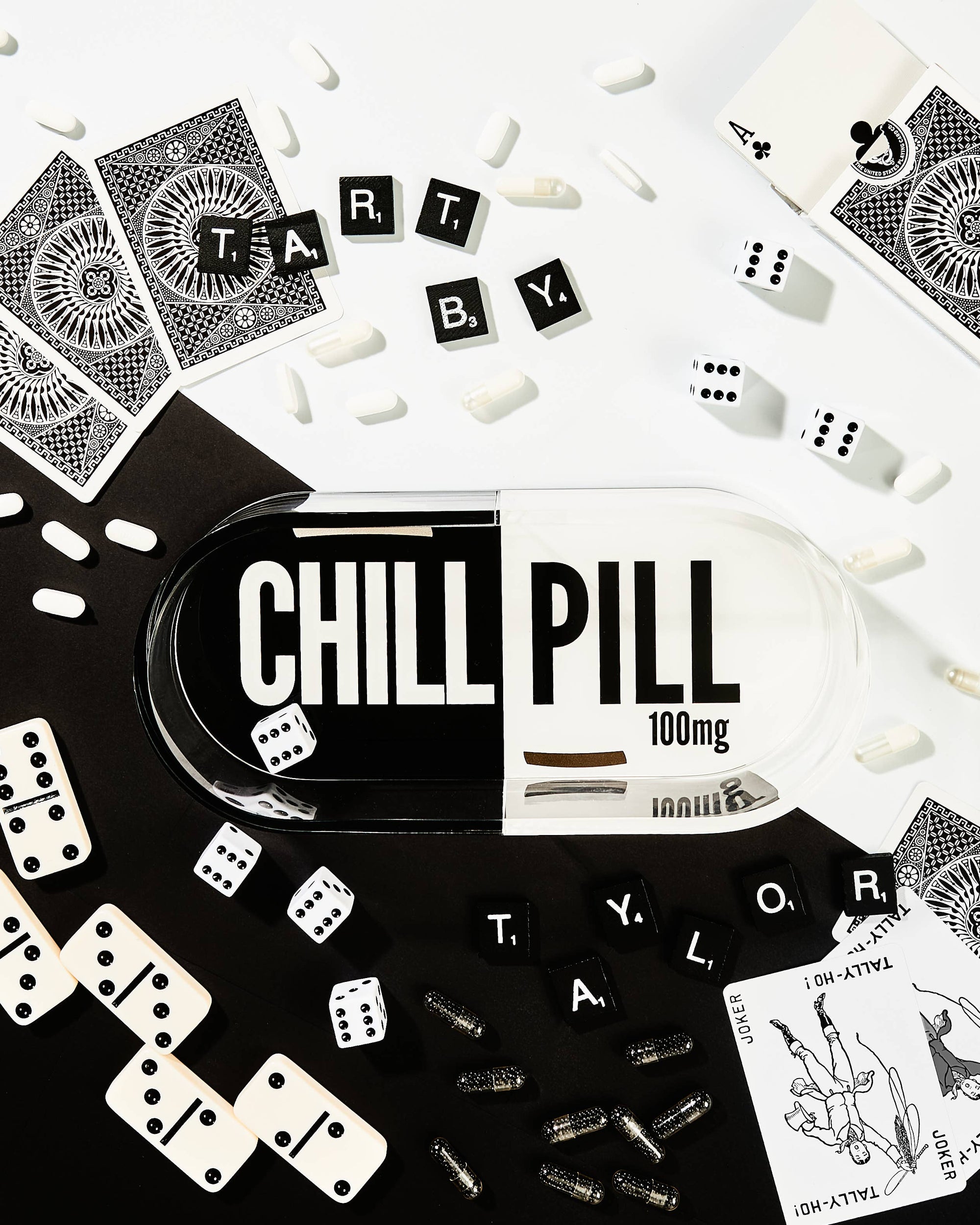 Chill Pill Trinket Tray in Black & White