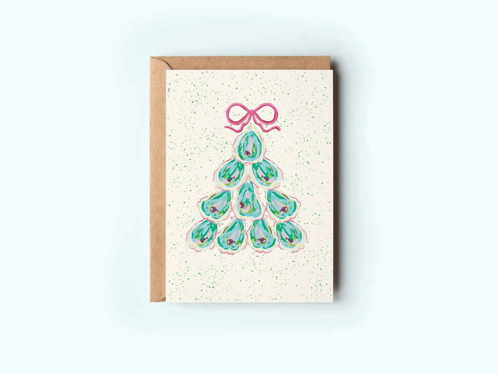 Colorful Oyster Tree Beach Coastal Holiday Greeting Card
