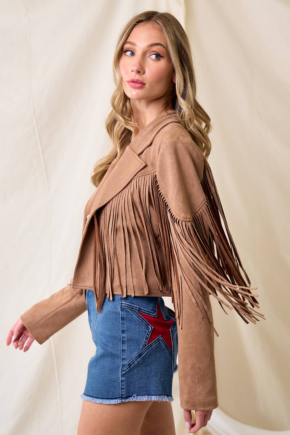 Boho Tan Faux Suede Fringed Western Jacket