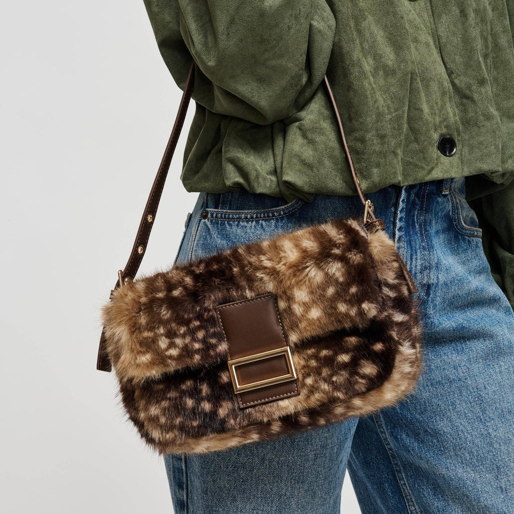 Beverly - Deer Print Faux Fur Crossbody Bag