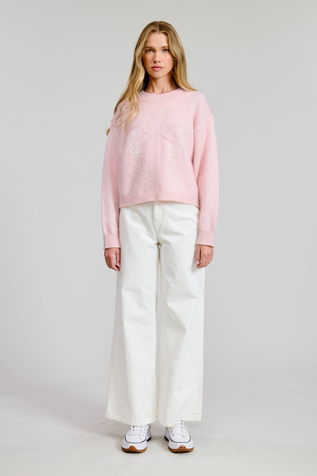 Flat White Flamingo Sweater Pullover