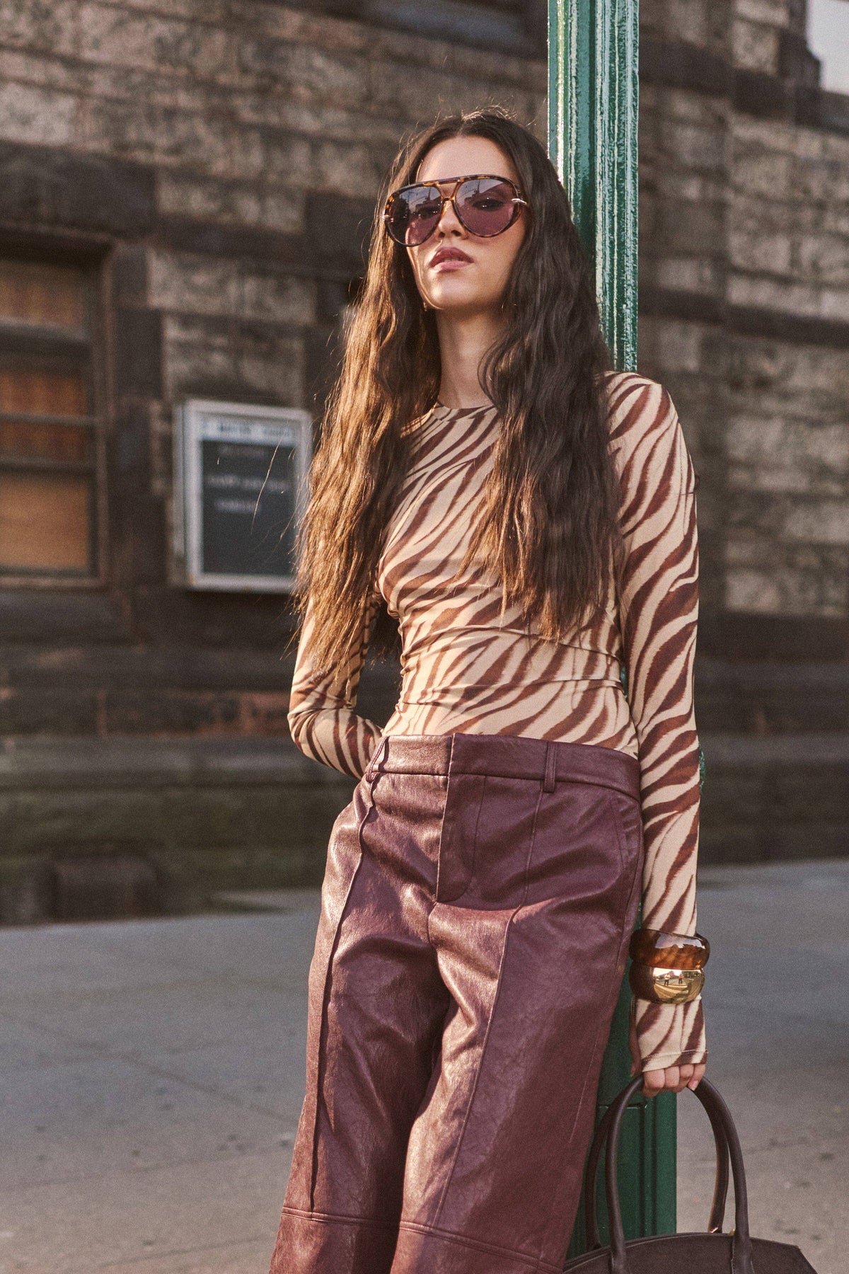 Zebra Stretch Mesh Thumbhole Top
