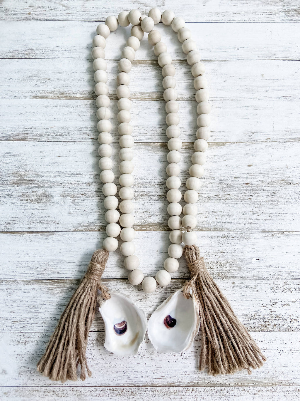 Oyster Shell Wooden Bead Garland with Tassels