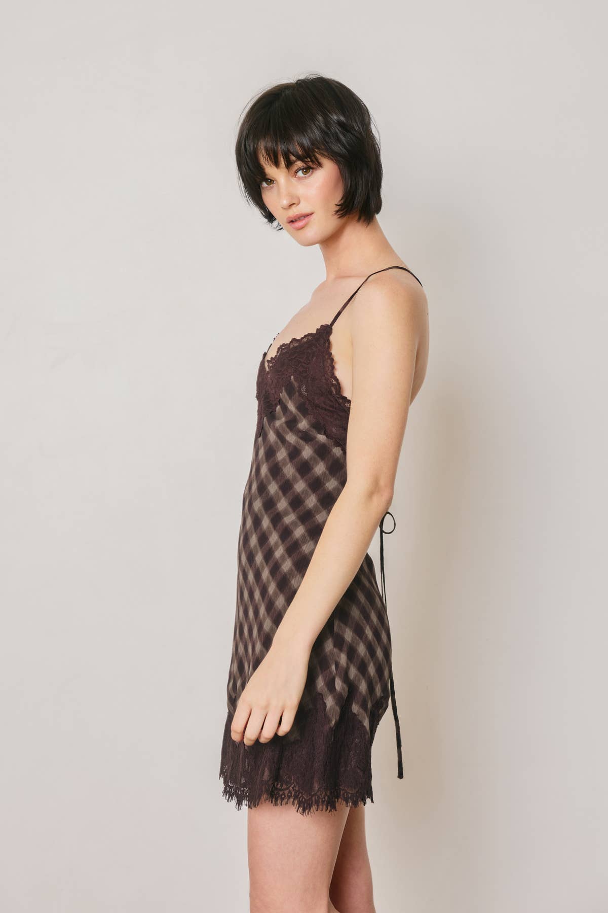 Checkered Lace Slip Mini Dress
