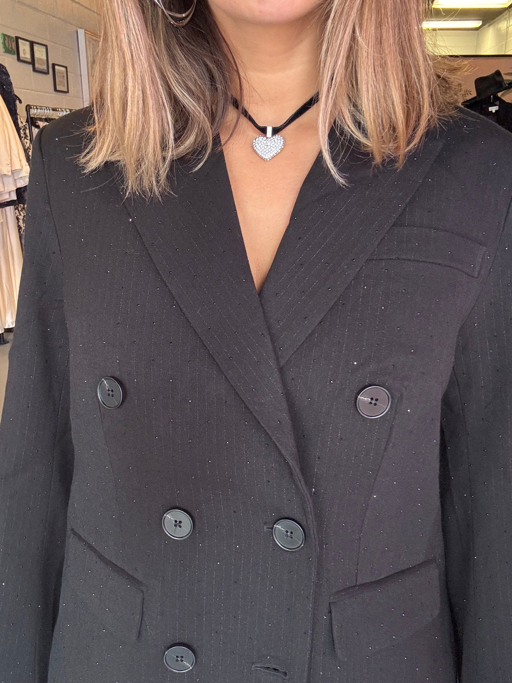 Rhinestone Embossed Pinstripe Blazer